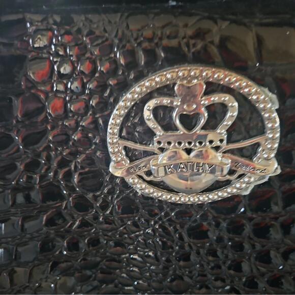 BigY2K Kathy Van Zeeland Black  Faux Leather Shoulder Bag Silver Accents 16"x13" - Picture 2 of 8